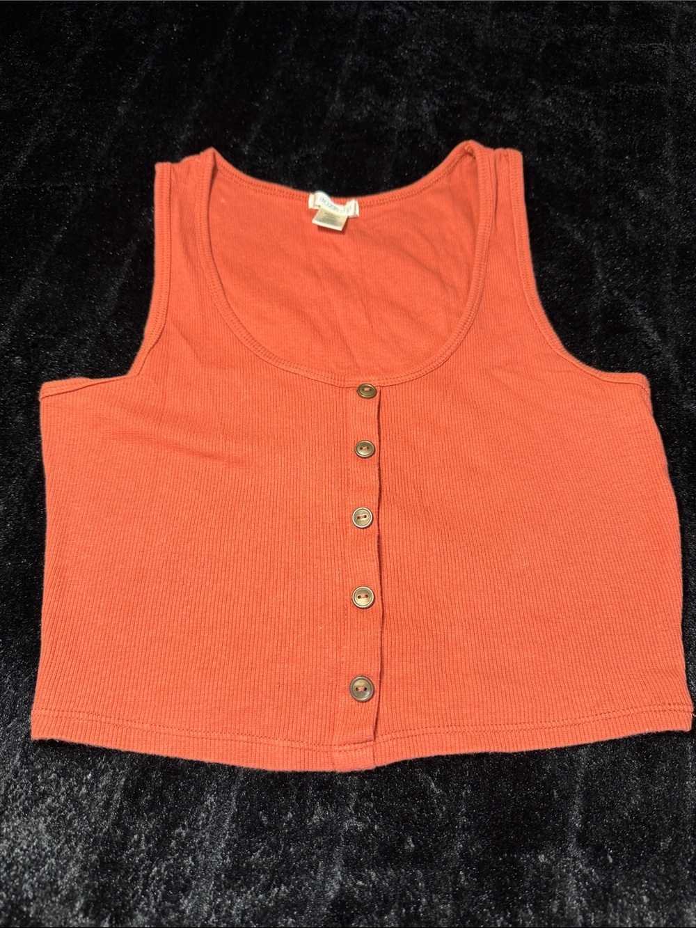 Bozzolo Orange Ribbed Knit Button-Front Scoop Neck Cropped Tank Medium